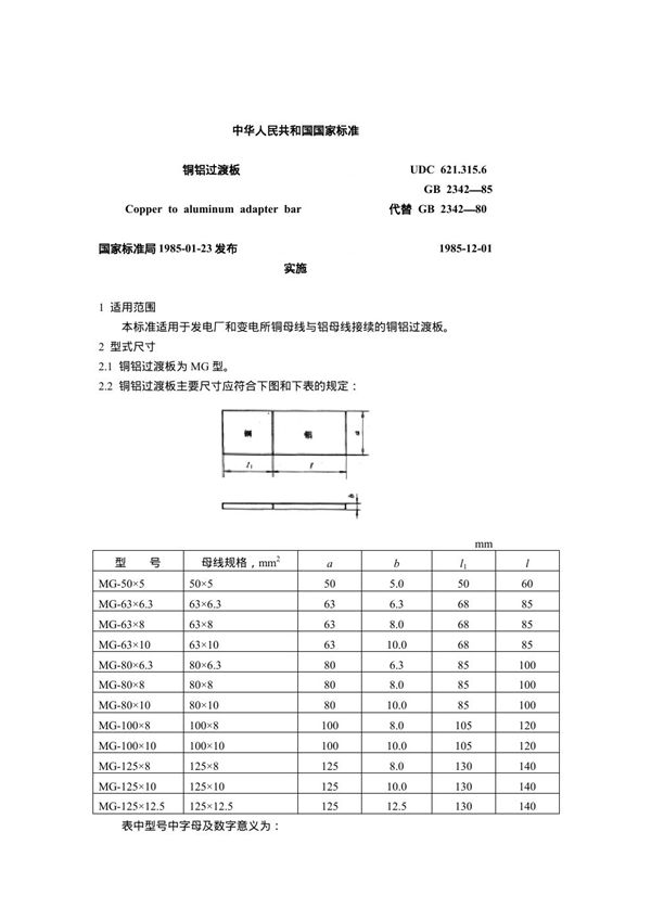 铜铝过渡板 (GB 2342-1985)