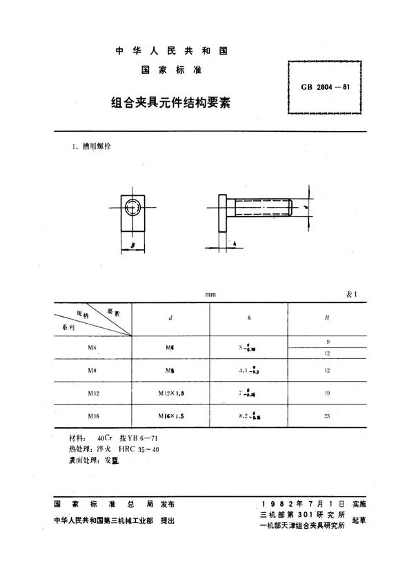 组合夹具元件结构要素 (GB 2804-1981)