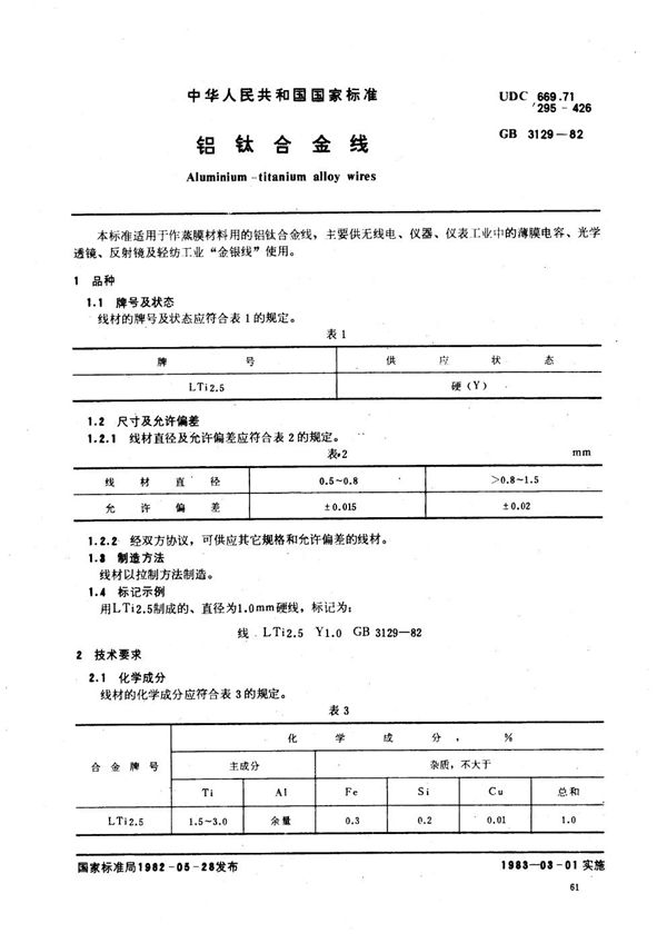 铝钛合金丝 (GB 3129-1982)