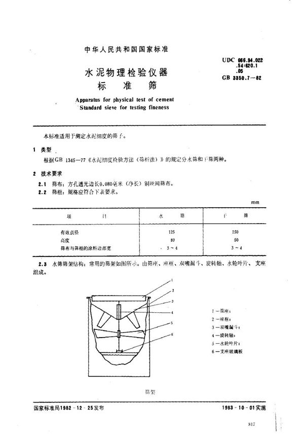 水泥物理检验仪器标准筛 (GB 3350.7-1982)