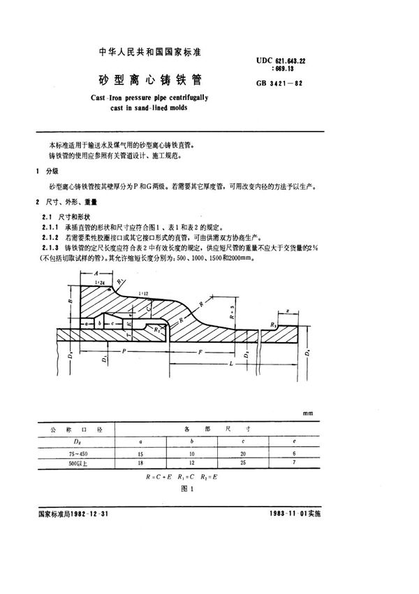 砂型离铸铁管 (GB 3421-1982)