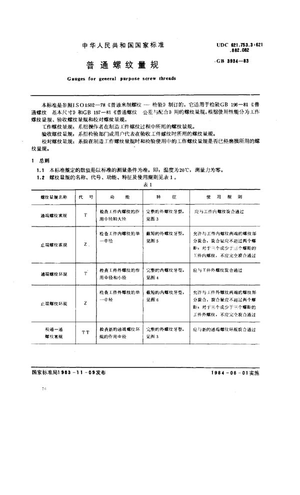 普通螺纹量规 (GB 3934-1983)