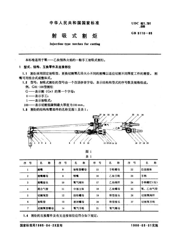 射吸式割炬 (GB 5110-1985)