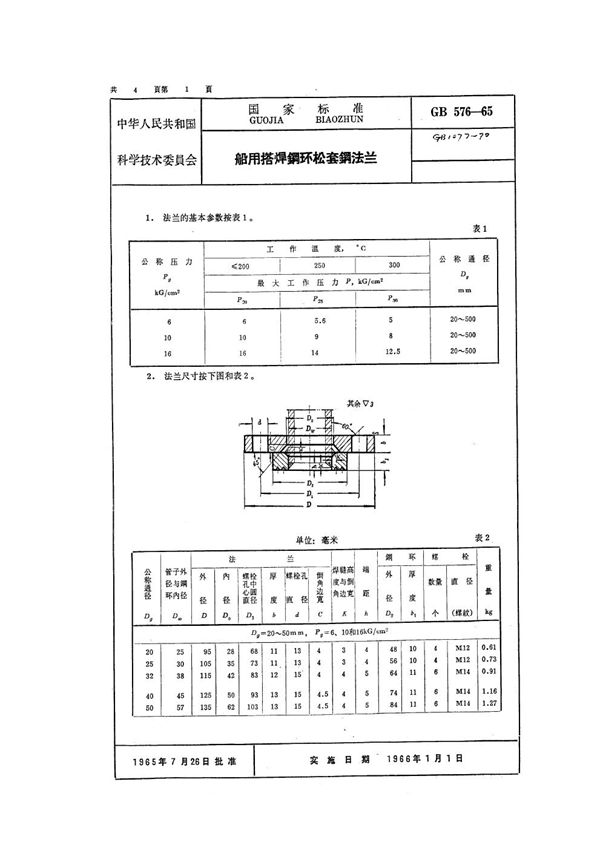 船用搭焊钢环松套钢法兰 (GB 576-1965)