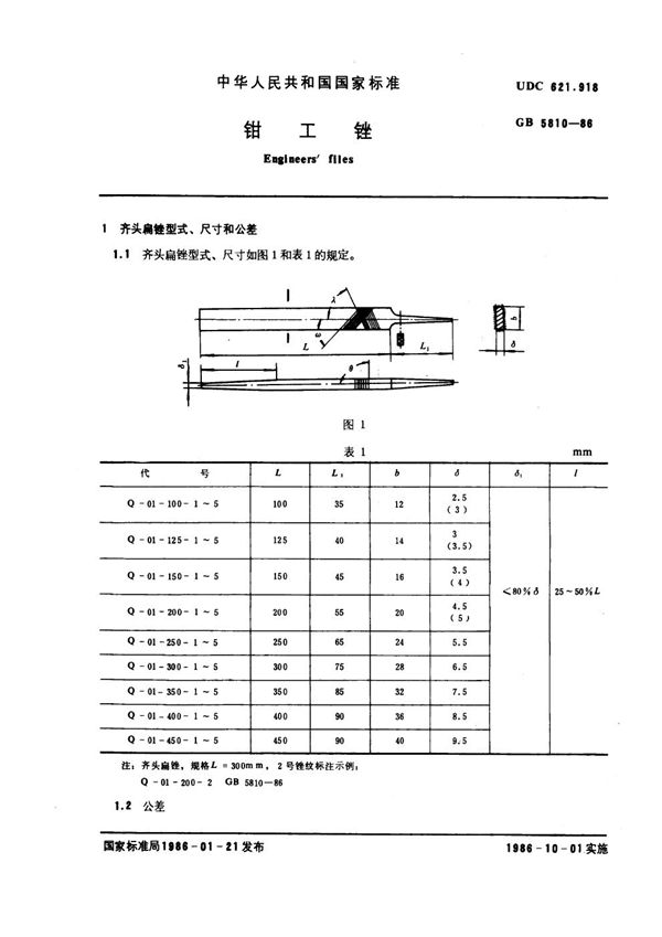 钳工锉 (GB 5810-1986)