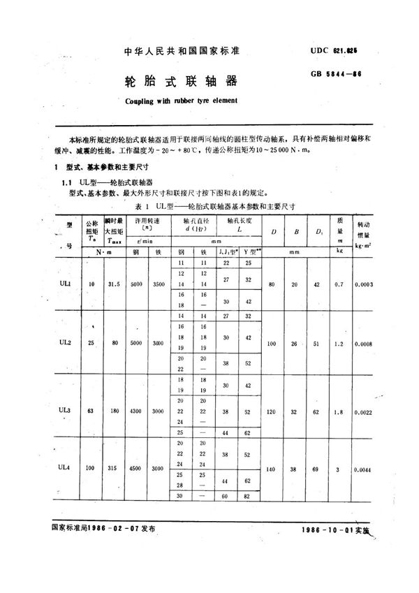 轮胎式联轴器 (GB 5844-1986)