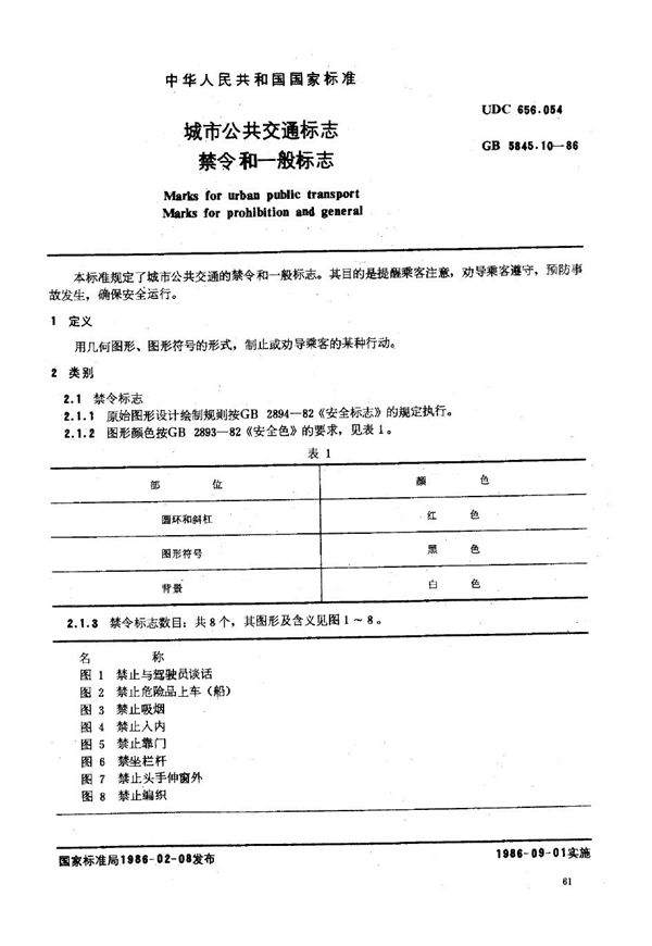 城市公共交通标志 禁令和一般标志 (GB 5845.10-1986)