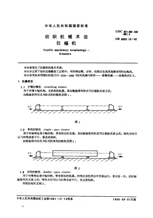 纺织机械术语 拉幅机 (GB 6002.13-1987)