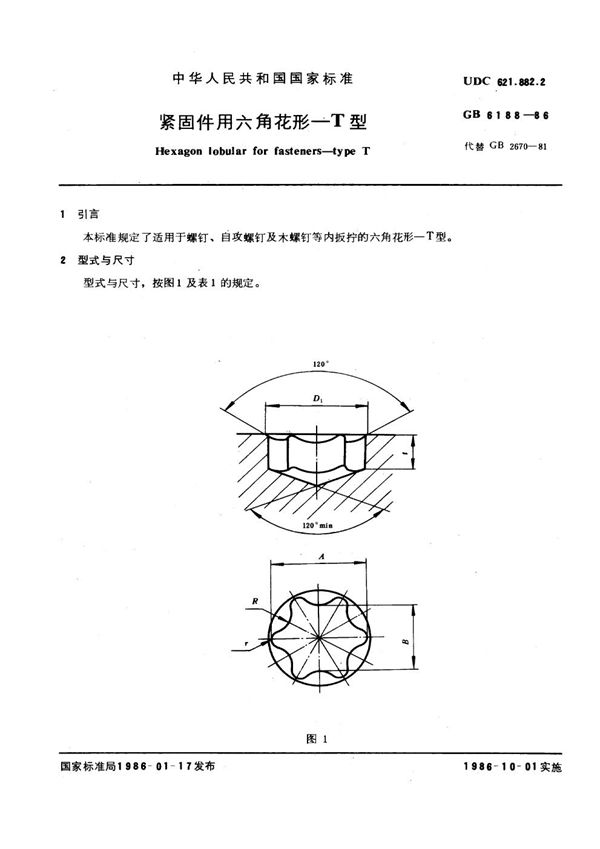 紧固件用六角花形 T型 (GB 6188-1986)