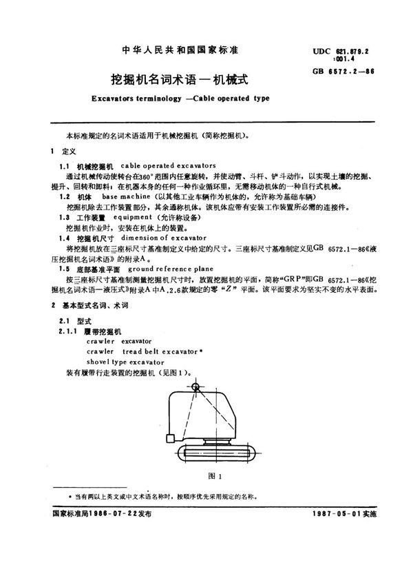 挖掘机名词术语 机械式 (GB 6572.2-1986)