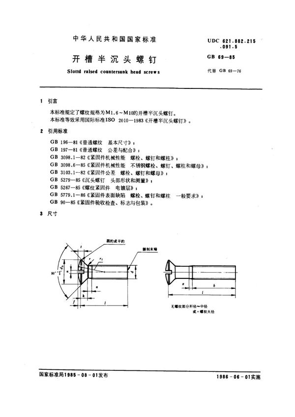 开槽半沉头螺钉 (GB 69-1985)