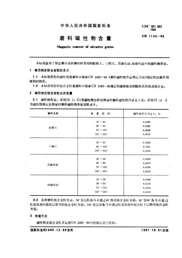 磨料磁性物含量 (GB 7145-1986)