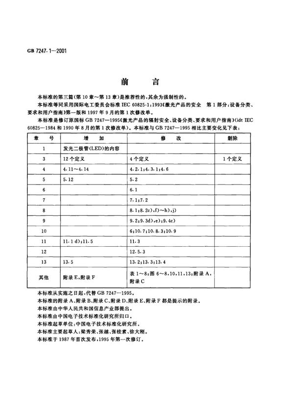 激光产品的安全  第1部分:设备分类、要求和用户指南 (GB 7247.1-2001)