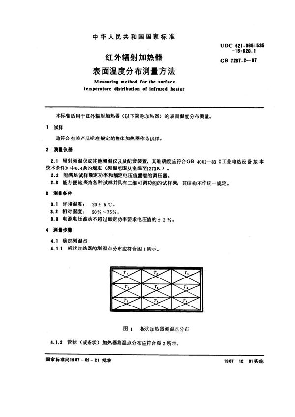 红外辐射加热器表面温度分布测量方法 (GB 7287.2-1987)