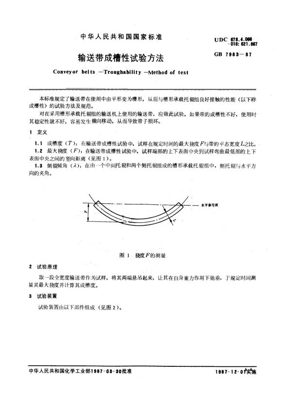 输送带成槽性试验方法 (GB 7983-1987)