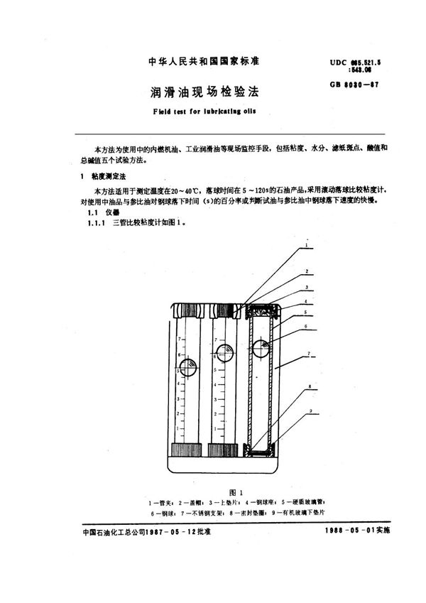 润滑油现场检验法 (GB 8030-1987)