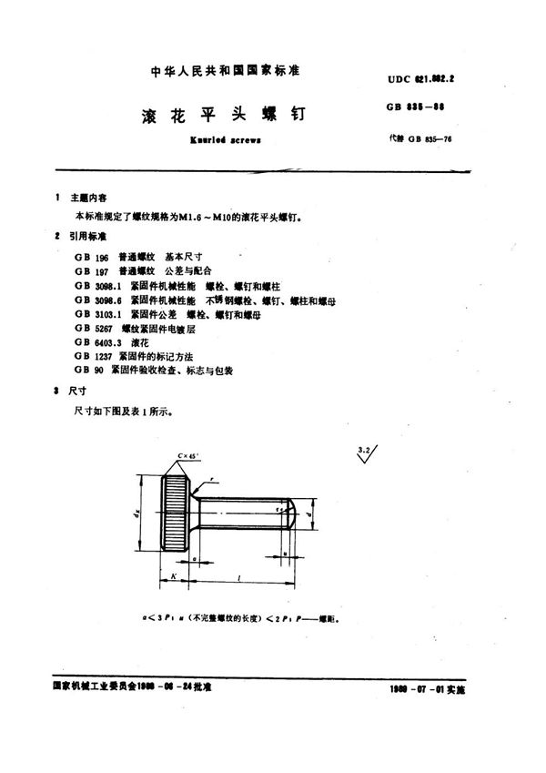 滚花平头螺钉 (GB 835-1988)