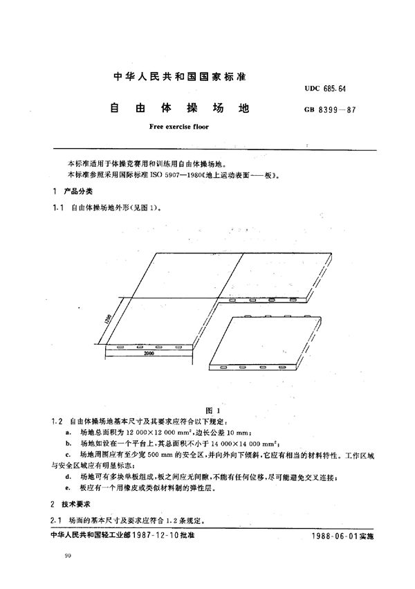 自由体操场地 (GB 8399-1987)