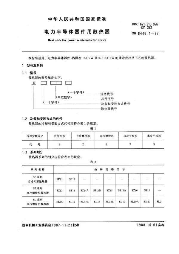 电力半导体器件用散热器 (GB 8446.1-1987)