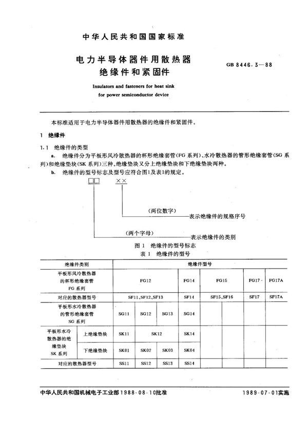 电力半导体器件用散热器 绝缘件和紧固件 (GB 8446.3-1988)