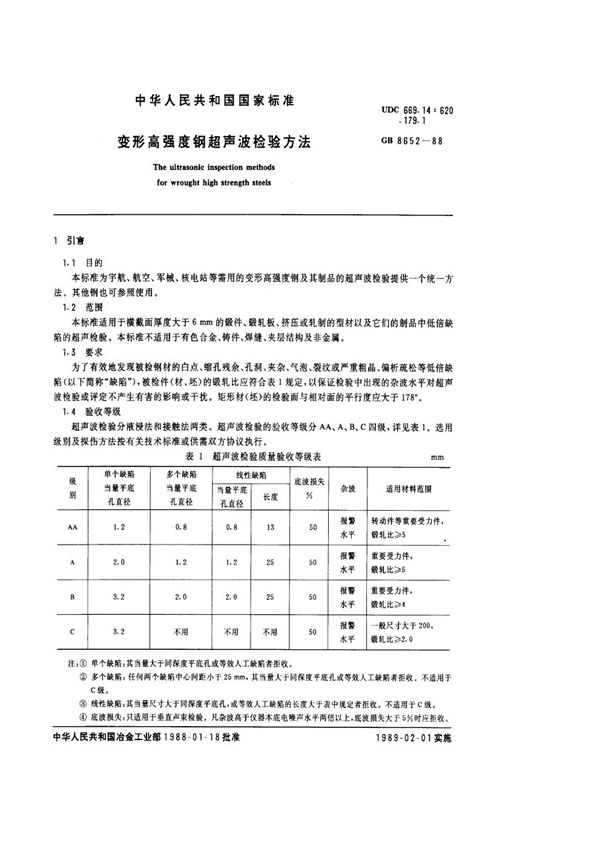 变形高强度钢超声波检验方法 (GB 8652-1988)