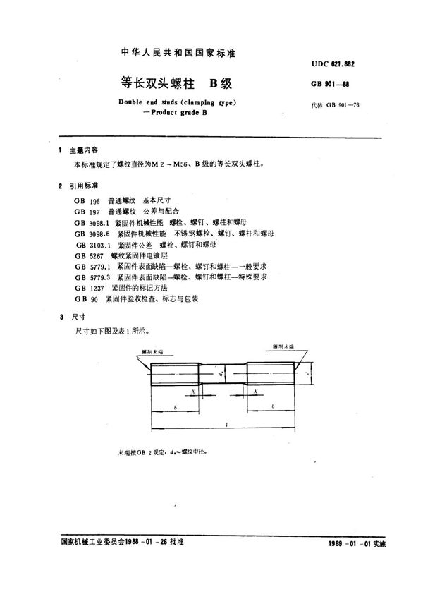 等长双头螺柱 B级 (GB 901-1988)