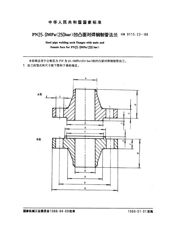 PN 25.0 MPa(250bar) 凹凸面对焊钢制管法兰 (GB 9115.23-1988)