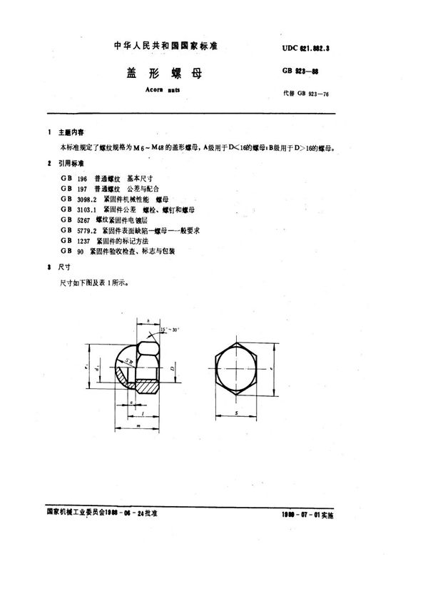 盖形螺母 (GB 923-1988)