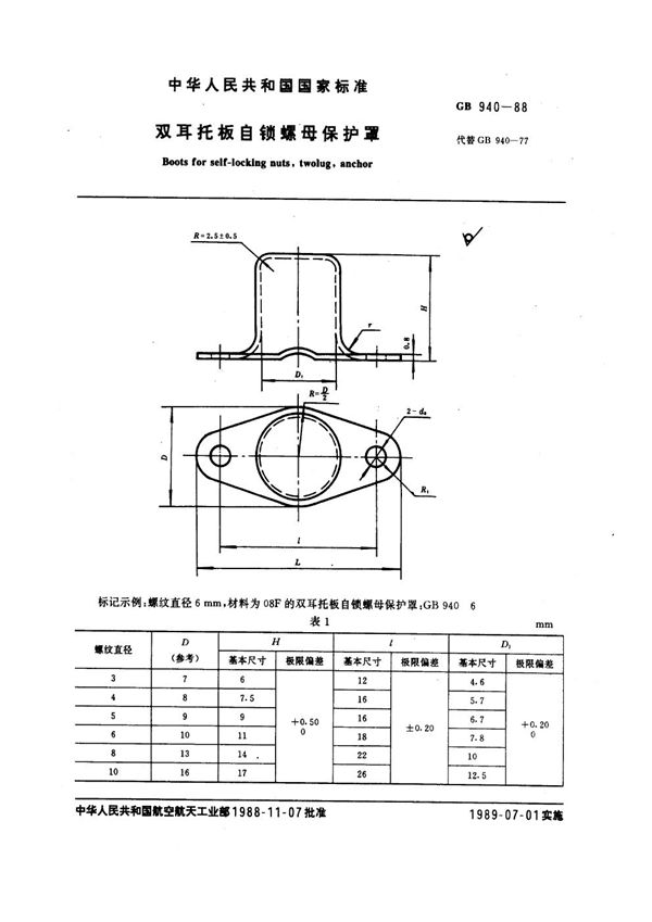 双耳托板自锁螺母保护罩 (GB 940-1988)