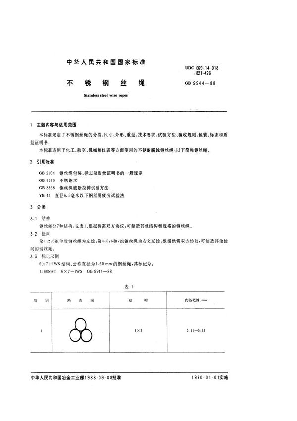 不锈钢丝绳 (GB 9944-1988)