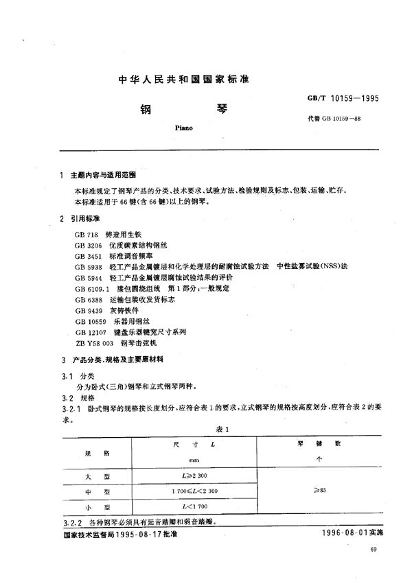 钢琴 (GB/T 10159-1995)