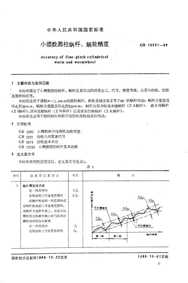 小模数圆柱蜗杆、蜗轮精度 (GB/T 10227-1988)