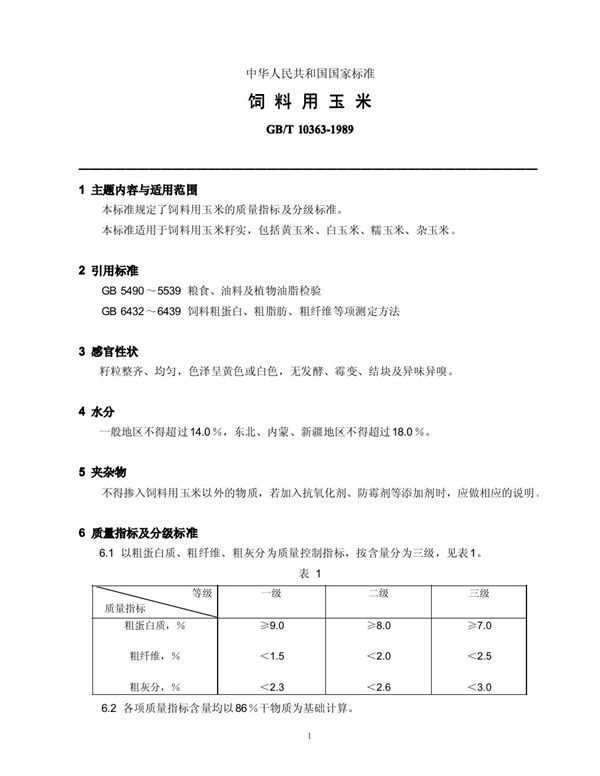 饲料用玉米 (GB/T 10363-1989)