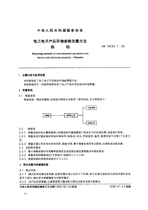 电工电子产品环境参数测量方法  振动 (GB/T 10593.1-1989)