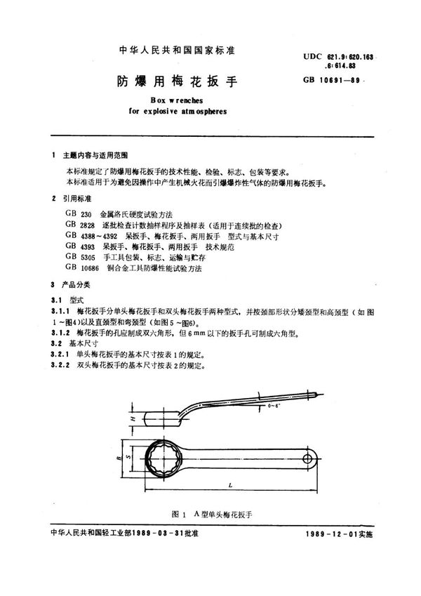 防爆用梅花扳手 (GB/T 10691-1989)