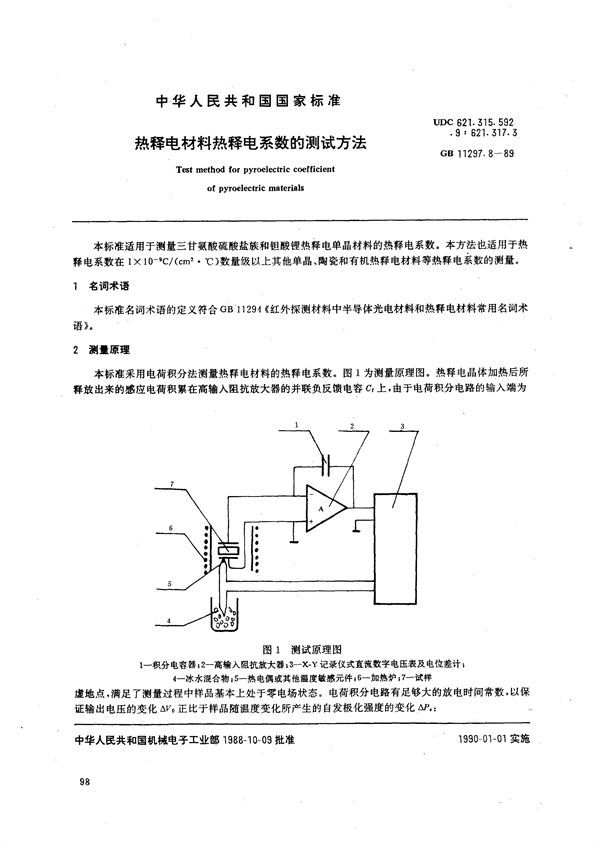 热释电材料热释电系数的测试方法 (GB/T 11297.8-1989)