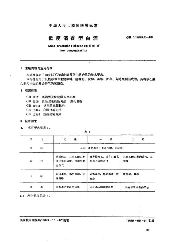 低度清香型白酒 (GB/T 11859.2-1989)