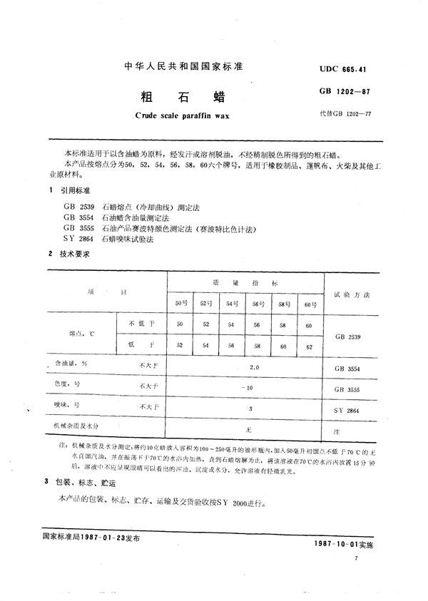 粗石蜡 (GB/T 1202-1987)