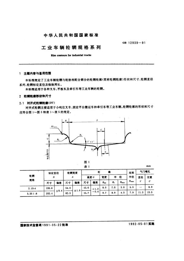 工业车辆轮辋规格系列 (GB/T 12939-1991)