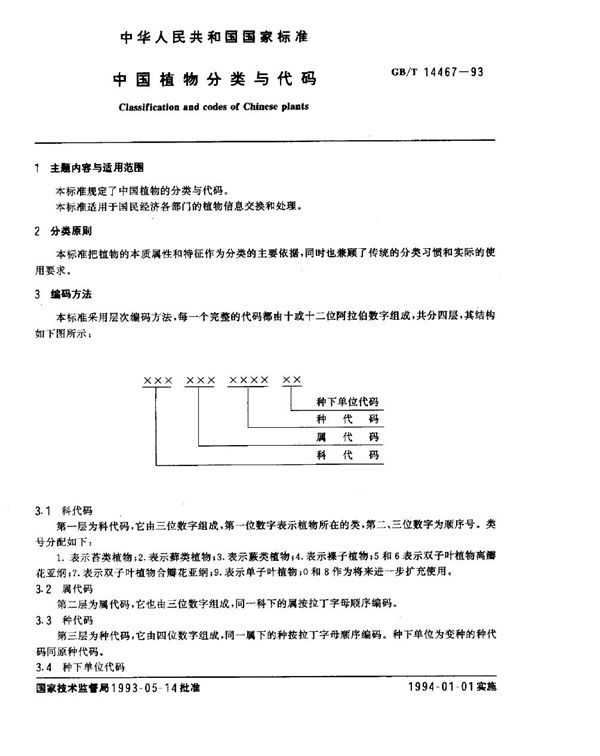 中国植物分类与代码 (GB/T 14467-1993)