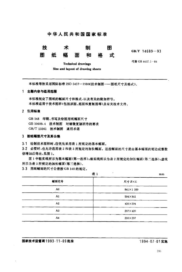 技术制图  图纸幅面和格式 (GB/T 14689-1993)