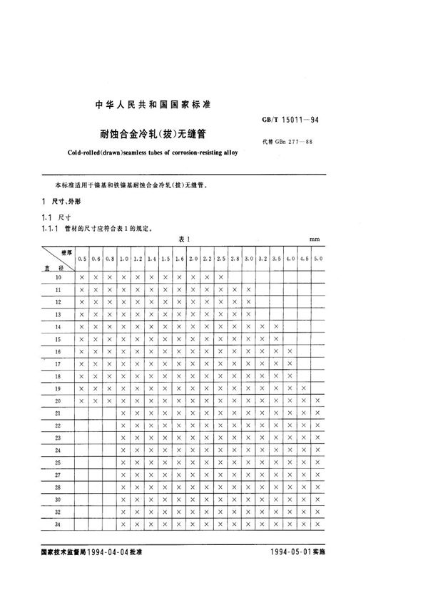 耐蚀合金冷轧(拔)无缝管 (GB/T 15011-1994)