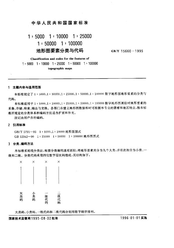 1∶5000，1∶10000，1∶25000，1∶50000，1∶100000地形图要素分类与代码 (GB/T 15660-1995)