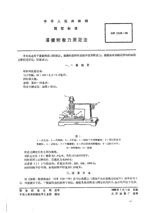 漆膜附着力测定法 (GB/T 1720-1979)