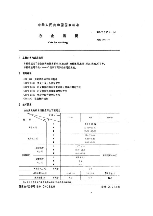 冶金焦炭 (GB/T 1996-1994)