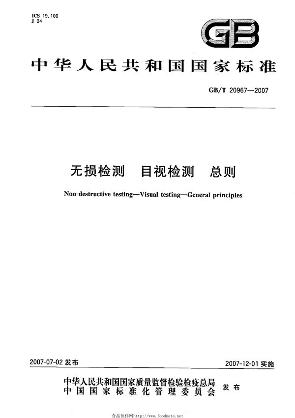 无损检测  目视检测  总则 (GB/T 20967-2007)