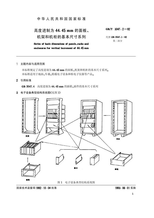 高度进制为44.45mm的面板、机架和机柜的基本尺寸系列 (GB/T 3047.2-1992)