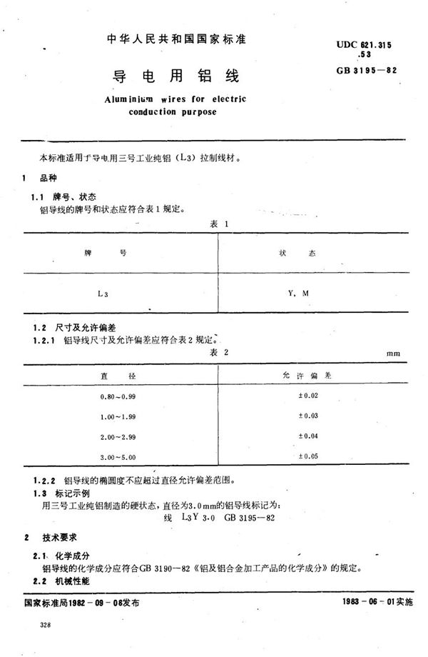 导电用铝线 (GB/T 3195-1982)