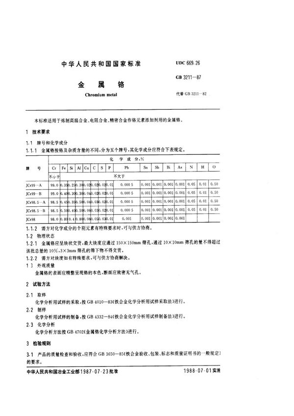 金属铬 (GB/T 3211-1987)