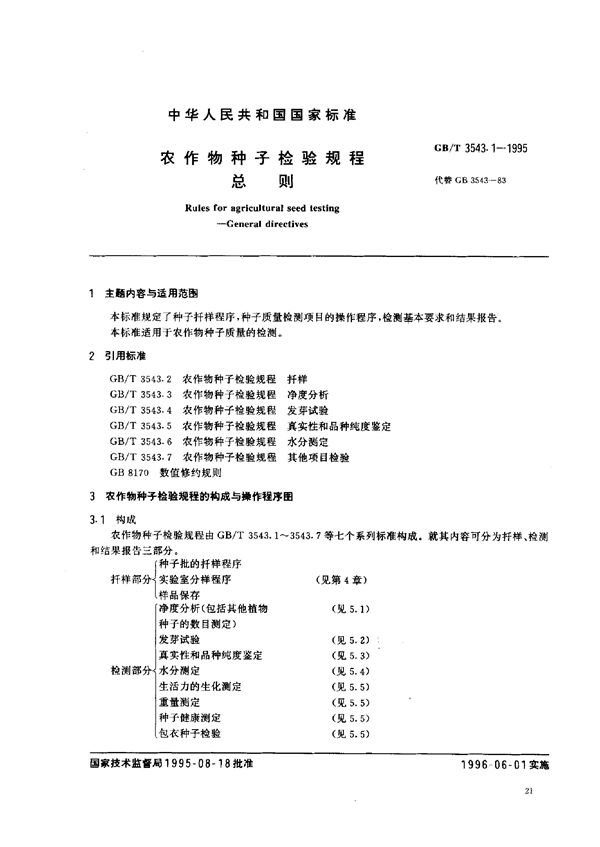 农作物种子检验规程  总则 (GB/T 3543.1-1995)